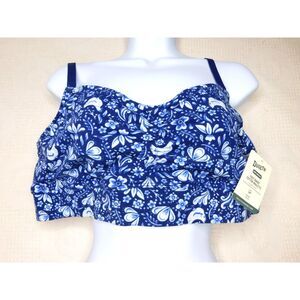 Duluth Bra Bralette Size L Blue White Floral Organic Cotton New